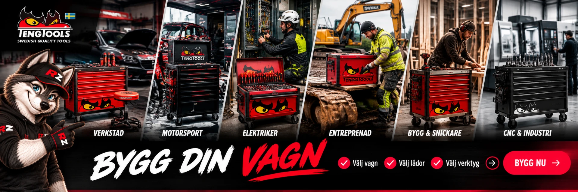Teng Tools verktygsvagnar i olika arbetsmiljöer