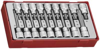 18 delars Hylsbitssats för TX-spår, 1/2'' fyrkantsfäste. Teng Tools TTTX18
