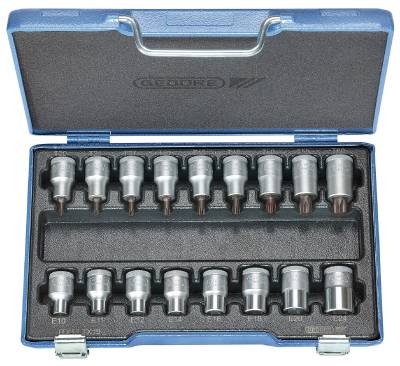 Torx-hylsor i sats. Med 1/2" fyrkantsfäste. Gedore ITX 19-017