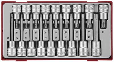 18 delars Hylsbitssats för TX-spår, 1/2'' fyrkantsfäste. Teng Tools TTTX18 – bild 2