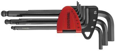 Sexkantnycklar, långa med klotformat huvud, i sats Teng Tools 1499MM