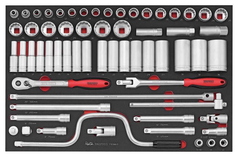 63 delars Hylsnyckelsats med 1/2'' fyrkantsfäste Teng Tools TTESK63 – bild 2