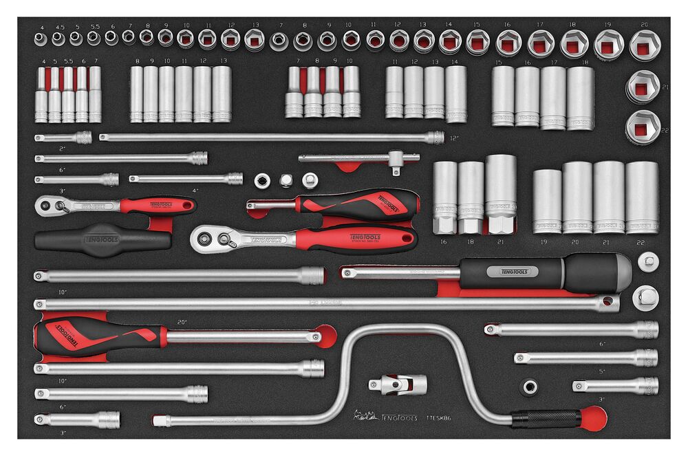 86 delars Hylsnyckelsats med 1/4'' och 3/8'' fyrkantsfäste Teng Tools TTESK86 – bild 2