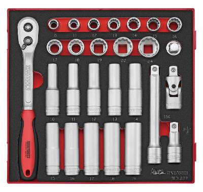 27 delars Hylsnyckelsats med 1/2'' fyrkantsfäste. Teng Tools TED1227