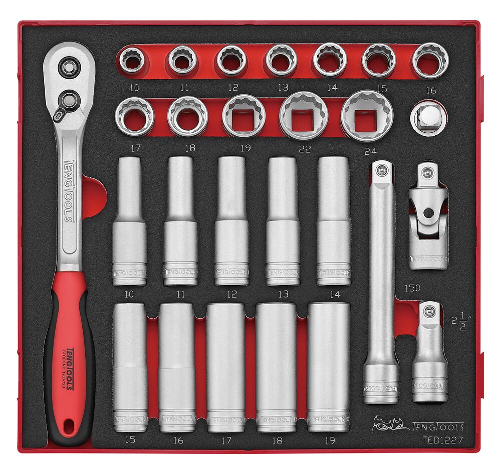 27 delars Hylsnyckelsats med 1/2'' fyrkantsfäste. Teng Tools TED1227 – bild 2