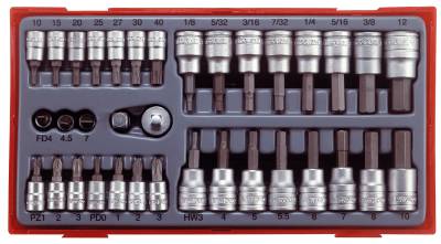 35 delars Hylsbitssats med 1/4'' och 3/8'' fyrkantsfäste Teng Tools TTBS35