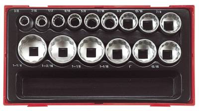 15 delars Hylssats. Med 1/2'' fyrkantsfäste. Teng Tools TT1215AF