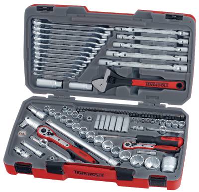 Hylsnyckelsats. Med 1/4'', 3/8'' och 1/2'' fyrkantsfäste. Teng Tools TM106