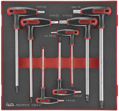 7 delars Sexkantnyckelsats med T-handtag. Teng Tools TEDHEX7