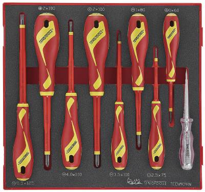 9 delars Skruvmejselsats för 1000 V. Teng Tools TEDV909N